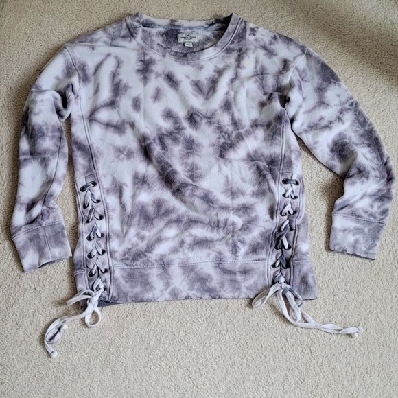 American Eagle Outfitters Blue Tie Dye Sweatshirt with Side Lace - Size Small - Picture 1 of 7
